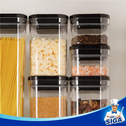 MR.SIGA 6 Piece Airtight Food Storage Container Set, BPA Free Kitchen Pantry Organization Canisters, One-handed Kitchen Storage Containers for Cereal, Spaghetti, Pasta, White