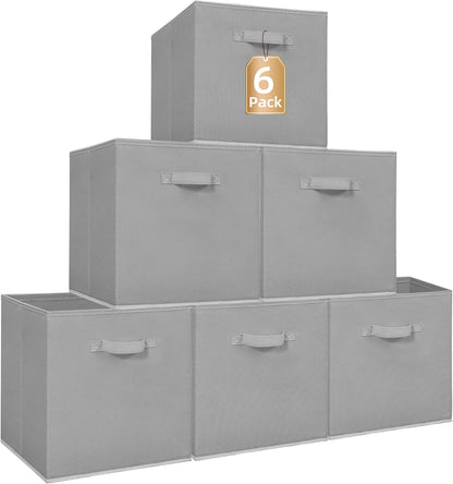 STORAGE MANIAC Storage Cubes, 11 Inch Durable 6 Pack Fabric Foldable Collapsible Bins with Handles for Organization, Closet, Shelves, Offices, Toys, Black