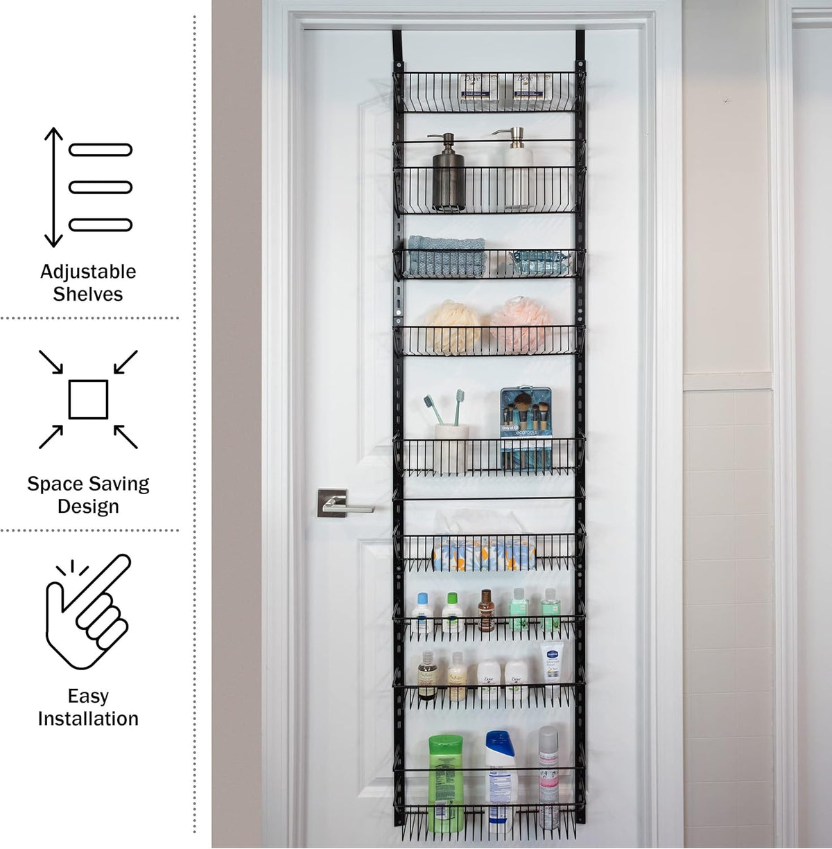 Home-Complete Pantry Over The Door Spice and Jar Rack Organizer - Great Storage Space for Cabinets and Kitchen - Wall Mounted 8 Tier Shelves
