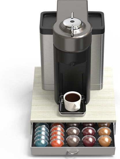 DecoBrothers Crystal Tempered Glass Vertuo Pod Holder Drawer, 24 Large or 48 Small Nespresso Capsule Organizer