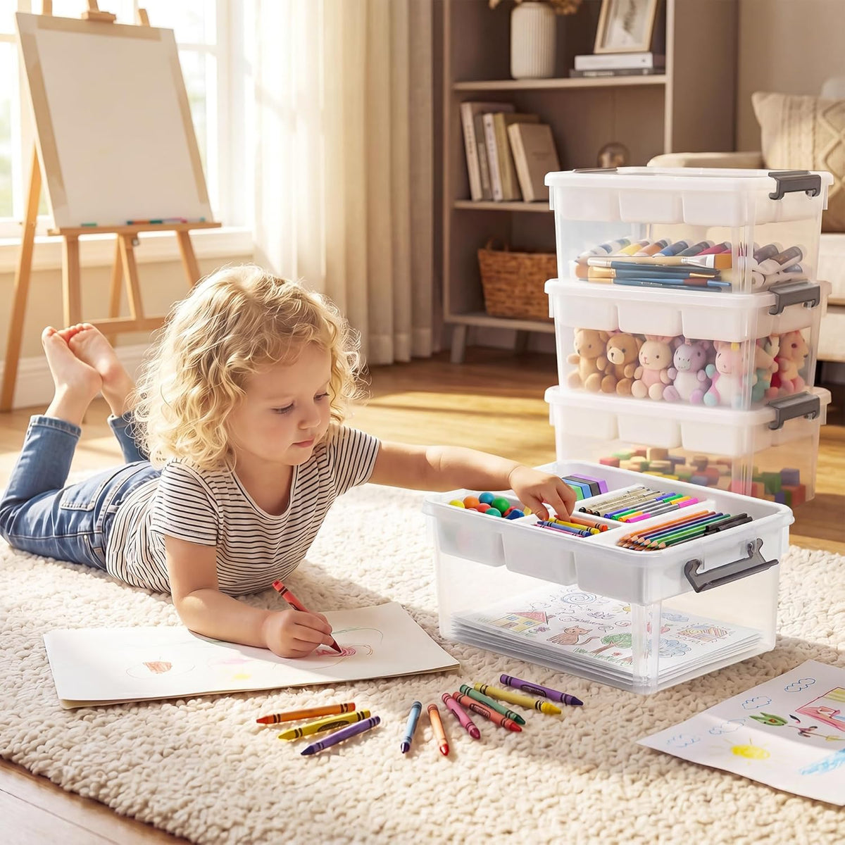 Citylife 17 QT Plastic Storage Box with Removable Tray Craft Organizers and Storage Clear Storage Container for Organizing Bead, Tool, Sewing, Playdoh