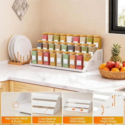 RCHYFEED Spice Rack Organizer for Cabinet, 3 Tier Spice Rack Expandable(13.4"-21.8"), Height Adjustable Spice Organization Shelf Metal Display Shelf, Spice Organization for Cabinet Countertop Pantry