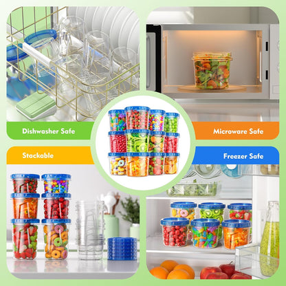 BiuLeon 12 Pack- 34/24/17oz Freezer Storage Containers, Plastic Food Storage Containers with Twist Top Lids, BPA Free and Reusable Soup Containers with Lids, Leakproof/Microwave/Dishwasher Safe