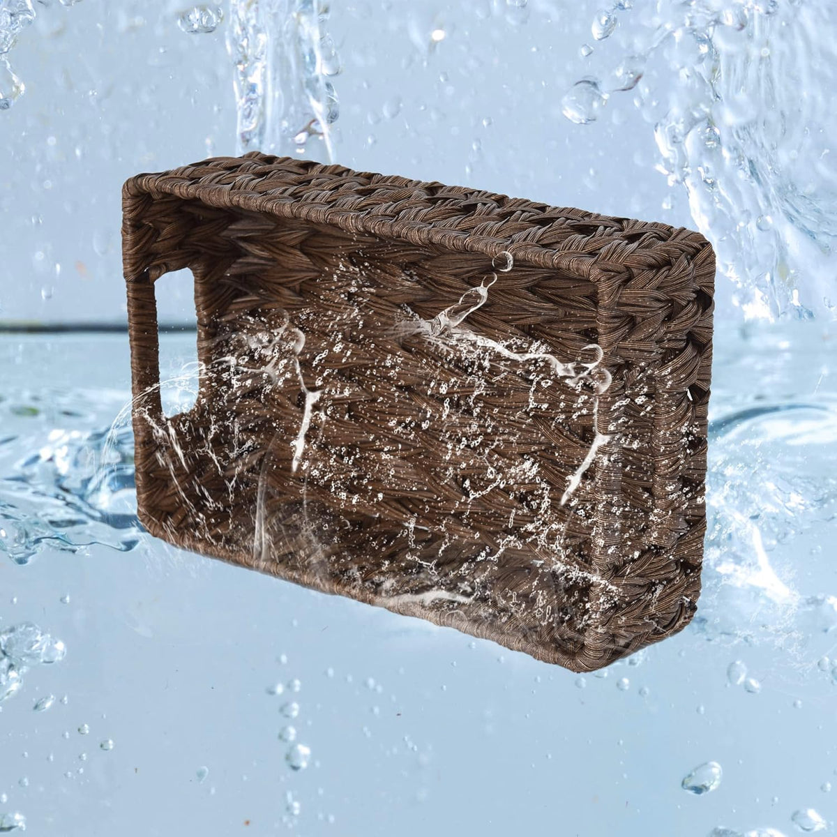 GRANNY SAYS Wicker Storage Baskets for Shelves, Wicker Baskets for Organizing, Waterproof Woven Basket for Pantry, Rectangle Basket for Shlef, Brown, 2-Pack
