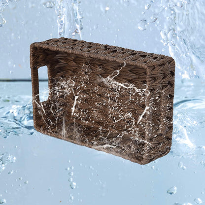 GRANNY SAYS Wicker Storage Baskets for Shelves, Wicker Baskets for Organizing, Waterproof Woven Basket for Pantry, Rectangle Basket for Shlef, Brown, 2-Pack