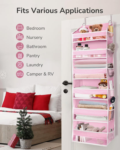 ULG Over The Door Organizer with 6 Large Pockets 12 Side Pockets, 50lbs Weight Capacity Door Hanging Organizer for Bedroom, Bathroom, Pantry, Nursery Storage, Beige