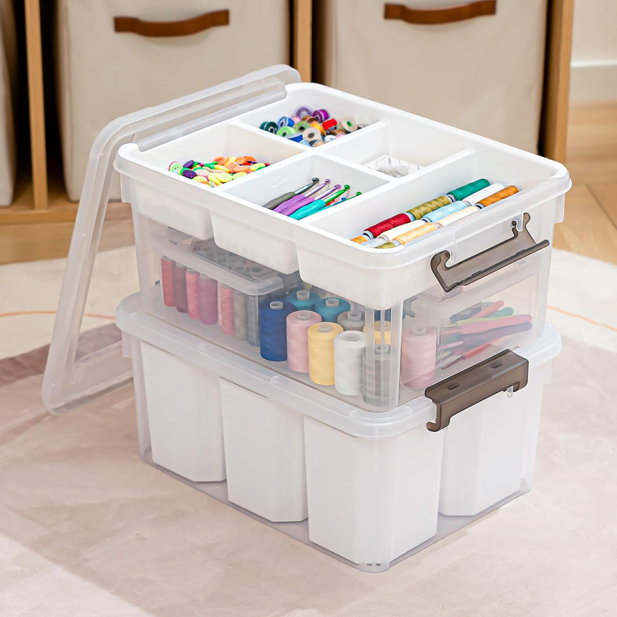 Citylife 17 QT Plastic Storage Box with Removable Tray Craft Organizers and Storage Clear Storage Container for Organizing Bead, Tool, Sewing, Playdoh