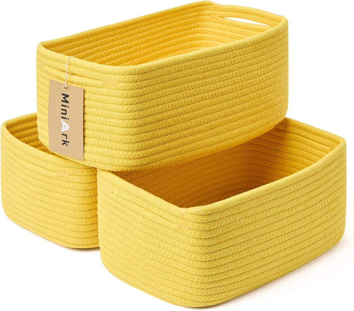 MiniArk Small Storage Baskets for Organizing | Closet Organizer Bins | Shelf Toy Basket | Woven Rope Baskets | Cube Decorative Box | Shallow Basket | L11.5xW7.5xH4.7| Brown