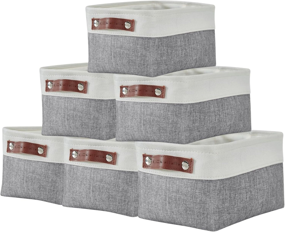 DECOMOMO Storage Bins, Large Fabric Storage Baskets for Shelves, Decorative Linen Closet Organizer, 15 x 11 x 9.5 inches (Beige & White, 3 Pack)