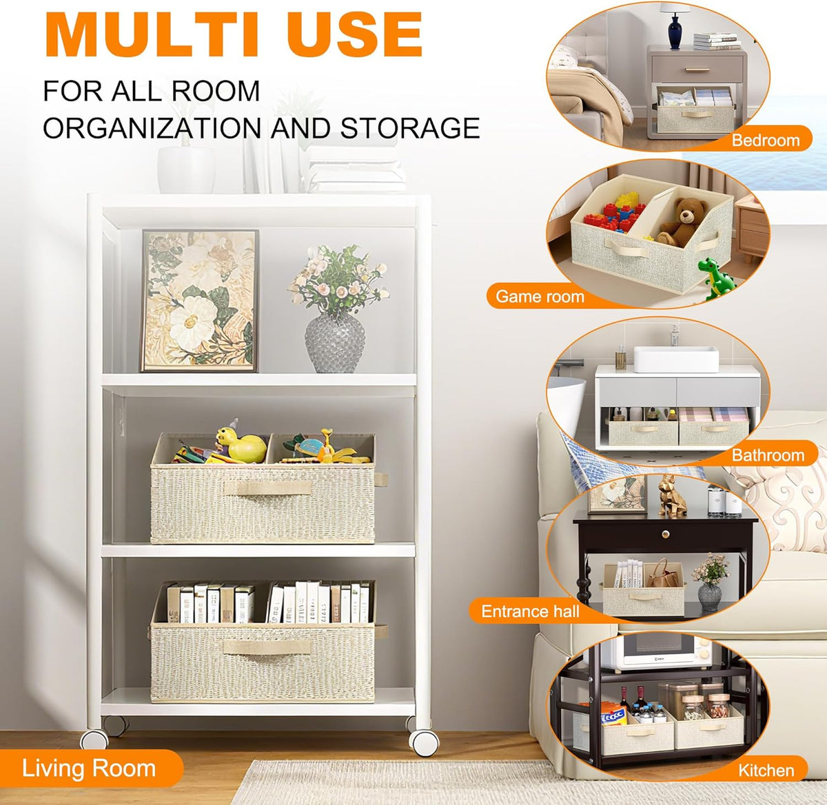 Closet Storage Bins, Large Closet Organizer Baskets with Divider & Handles,Trapezoid Fabric Shelf Organizers, Collapsible Storage Cubes for Clothes, Towels, Toys - Beige