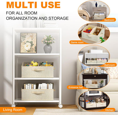 Closet Storage Bins, Large Closet Organizer Baskets with Divider & Handles,Trapezoid Fabric Shelf Organizers, Collapsible Storage Cubes for Clothes, Towels, Toys - Beige