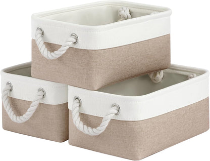 Large Storage Baskets- 15.7x11.8x8.26 inch Storage Bins for Shelves and Closet Organizing, Foldable Fabric Bin for Home Organization Clothes and Laundry (3-Pack, White&Khaki)
