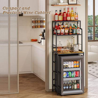 Yuyetuyo 3-Tier Mini Fridge Stand Shelf with Storage, Microwave Organizer Shelf and Mini Fridge Cabinet with Storage for Kitchen, Dorm, and Coffee Bar with Mini Fridge Space