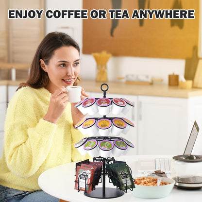4-Tier K-Cup Holder Compatible with 36 K-Cups, Coffee Pod Carousel, Coffee Pod Storage Stand Detachable Organizer for Countertop, Spins 360-Degrees