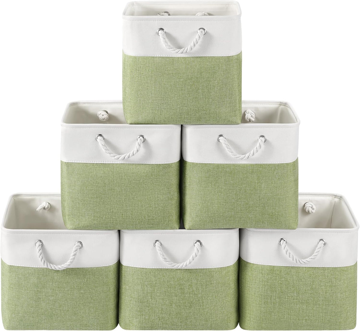 Large Storage Baskets- 15.7x11.8x8.26 inch Storage Bins for Shelves and Closet Organizing, Foldable Fabric Bin for Home Organization Clothes and Laundry (3-Pack, White&Khaki)