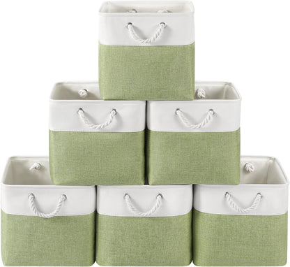 Large Storage Baskets- 15.7x11.8x8.26 inch Storage Bins for Shelves and Closet Organizing, Foldable Fabric Bin for Home Organization Clothes and Laundry (3-Pack, White&Khaki)