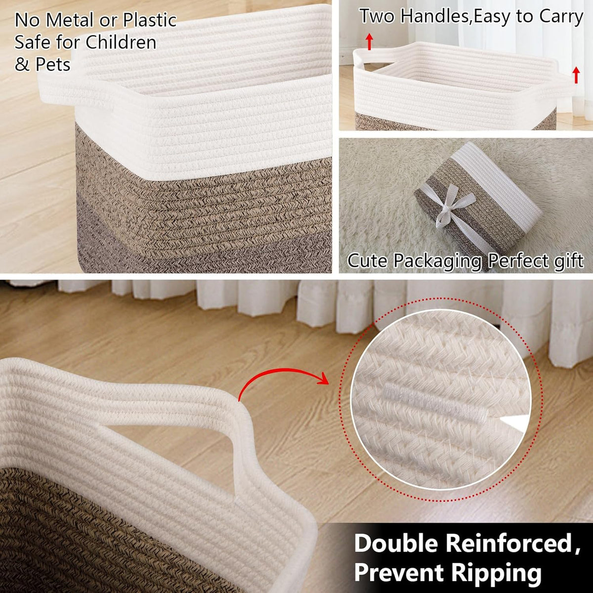 OIAHOMY Storage Basket, Woven Baskets for Storage, Cotton Rope Basket for toys,Towel Baskets for Bathroom - Pack of 3, Gradient Yellow