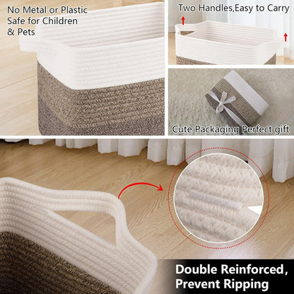OIAHOMY Storage Basket, Woven Baskets for Storage, Cotton Rope Basket for toys,Towel Baskets for Bathroom - Pack of 3, Gradient Yellow