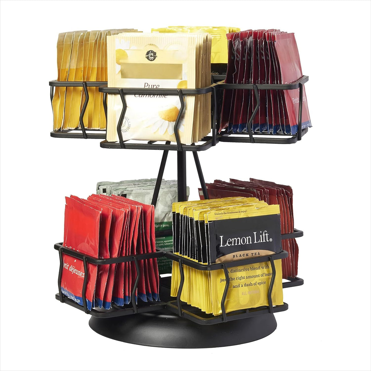NHZ Tea Bag Storage and Organizer, Tea Bag Holder Black Powder Coated Stainless Steel for Tea and Coffee Box. Organize 100 Tea Bags- Tea Holder For Tea Bags 8 Compartments with 12 Bags in Each.