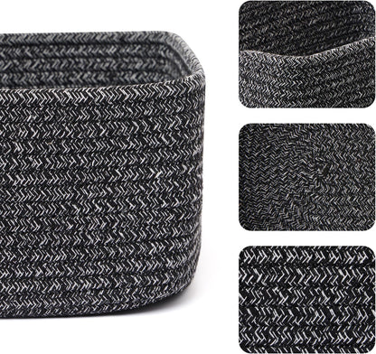 MiniArk Small Storage Baskets for Organizing | Closet Organizer Bins | Shelf Toy Basket | Woven Rope Baskets | Cube Decorative Box | Shallow Basket | L11.5xW7.5xH4.7| Brown
