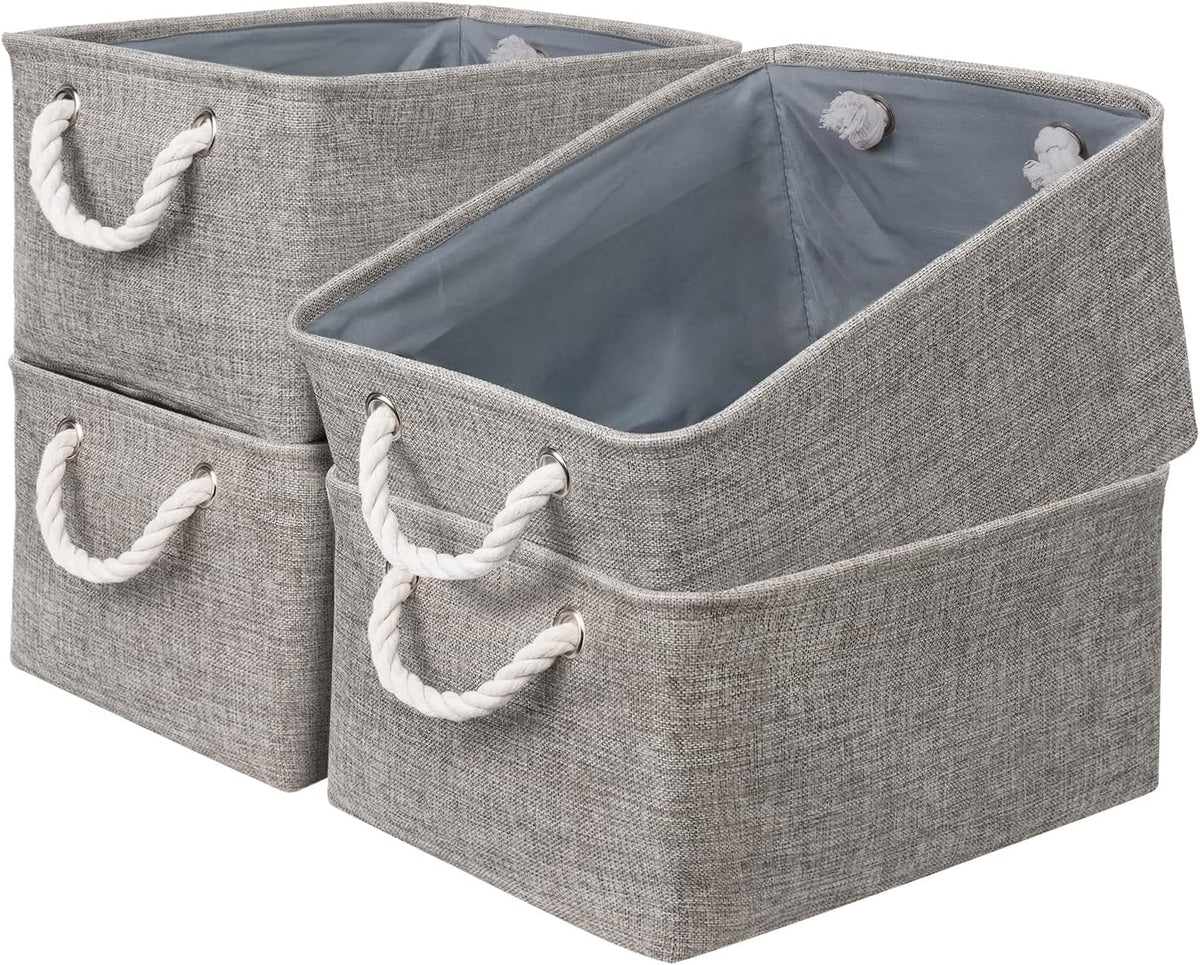 Fabric Storage Bins 12x8x5 inch [6-Pack] with Rope Handles - Decorative Baskets for Organizing
