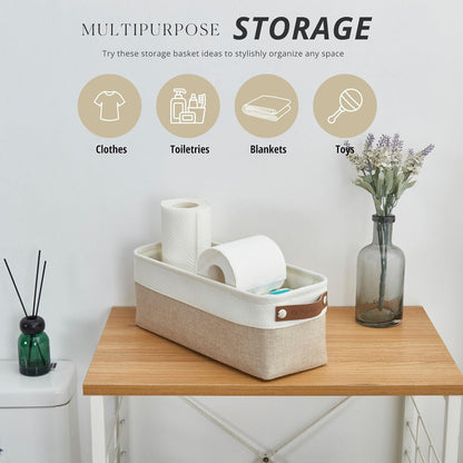 DECOMOMO Storage Bins, Large Fabric Storage Baskets for Shelves, Decorative Linen Closet Organizer, 15 x 11 x 9.5 inches (Beige & White, 3 Pack)