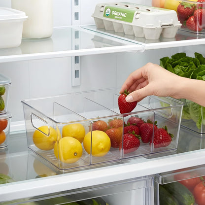 Pantry Organizers and Storage, Food Storage Containers with 3 Removable Divider for Kitchen, Fridge, Cabinet Organization, Clear Plastic Storage Bins for Snacks, Spice Packets, Packets, Pouches