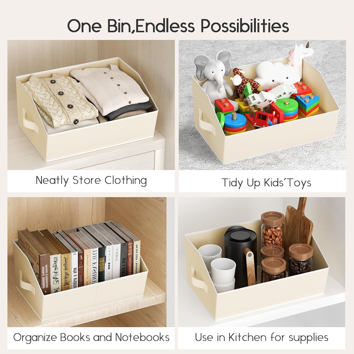 Homsorout Large Closet Organizers and Storage Bins - Trapezoid Storage Baskets for Shelves, Foldable Fabric Baskets with Handles Ideal for Closet, Basket, Wardrobe and Shelf Storage, Beige