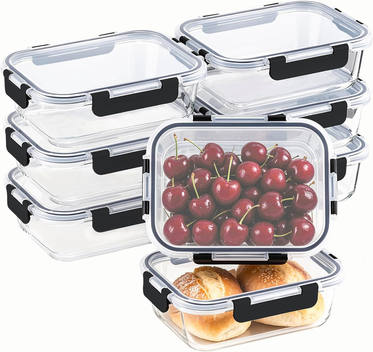 36oz Large Glass Meal Prep Containers with lids, Glass Food Storage Containers with Leak Proof Snap Lock Lids, Airtight Bento lunch Boxes, Kitchen Storage, Oven, Freezer and Dishwasher Safe