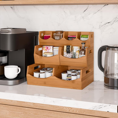 Seville Classics Bamboo Premium Organizer Storage Bins for Kitchen Silverware, Pantry, Closet, Office Desk, Pens, Utensils, Makeup, K Cup, Bamboo, Bag Holder Bin Set