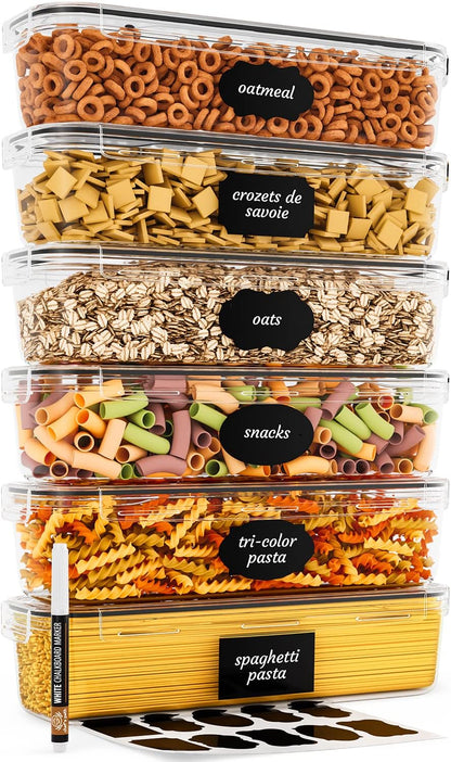 Chef's Path Airtight Food Storage Containers with Lids (Set of 4/3.6 Liters Each), Plastic Spaghetti Container for Pasta & Dry Food Storage, BPA Free Pantry Organizer Set with Kitchen Accessories