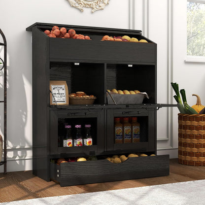 Verano Garden Potato Storage Bin, Wood Bread Box with Lid, Farmhouse Potato and Onion Storage Bin with Mesh Doors, Fruit and Vegetable Storage Rack with Removable Drawer (Rustic Brown, 16.0")