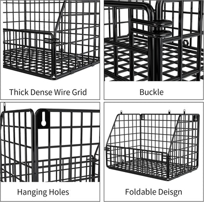 PUPPYCUTE Stackable Wire Storage Baskets for Kitchen Closet Pantry, Hanging Closet Organizers Storage Shelves Organization, Wall Mount Metal Basket Bins, Clothing Vegetable & Fruit Organizer 3 pcs