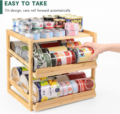 Yumkfoi Can Organizer for Pantry, 3 Tiers | Hold up to 72 3oz Cat Can, Rolling Can Storage, Soda Dispenser, For Cabinet