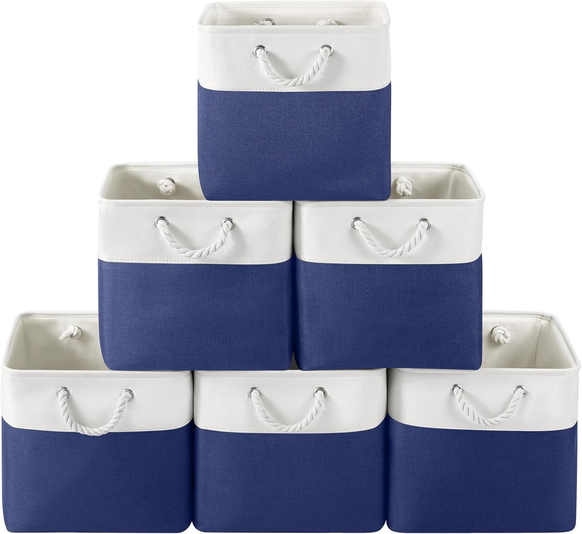 Large Storage Baskets- 15.7x11.8x8.26 inch Storage Bins for Shelves and Closet Organizing, Foldable Fabric Bin for Home Organization Clothes and Laundry (3-Pack, White&Khaki)
