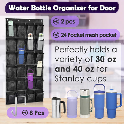 Over The Door Water Bottle Organizer for Stanley, Multi-Functional 24 Pockets Water Bottle Organizer for Door, Foldable Wall-Mounted Design, Over The Door Cup Holder for Kitchens and RV