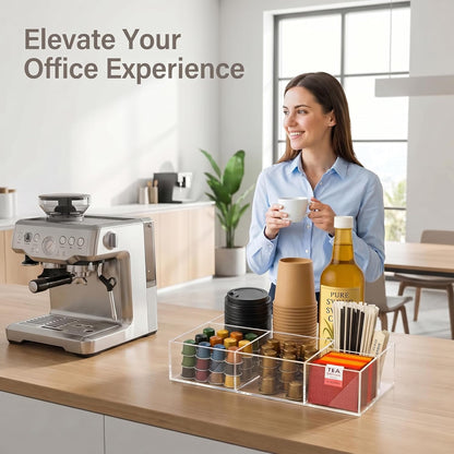 Coffee Bar Organizer for Countertop – Wooden Coffee Caddy with Compartments for Pods, Sugar Packets, and Accessories – Coffee Condiment Station Storage for Home and Office (Black)
