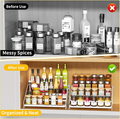 RCHYFEED Spice Rack Organizer for Cabinet Pantry,4 Tier Spice Rack Countertop, Depth Adjustable Spice Organization for Cabinet,Tierd Seasoning Organizer for Cabinet(Black) | for Cabinet Pantry