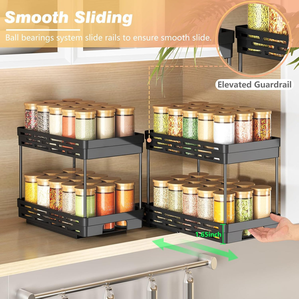 Pull Out Spice Rack Organizer for Cabinet, Slide Out Spice Racks Organizer, Spice Cabinet Organizers, Cabinet Size Need:12'' Highx11'' Deepx5'' Wide,Hold 10 Spice Jar Each Tier-2Tier, Black