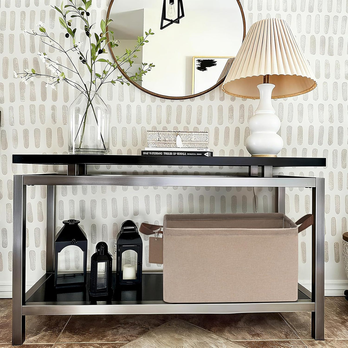 CHICVITA Large Storage Baskets for Shelves, Fabric Storage Bins with Metal Frame, Closet Organizers and Storage Boxes for Clothes Toy, Beige