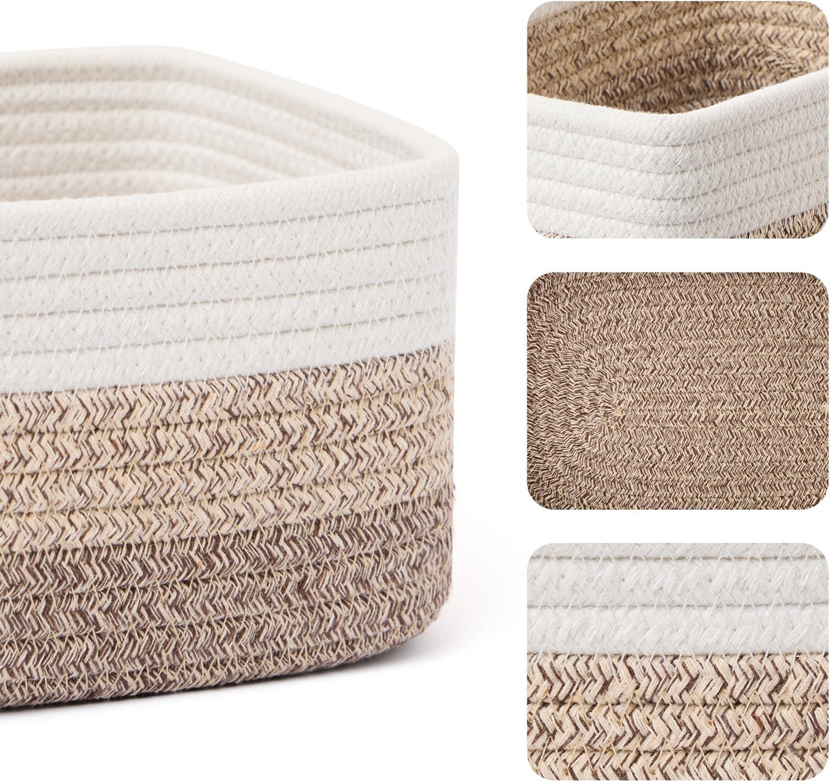 MiniArk Small Storage Baskets for Organizing | Closet Organizer Bins | Shelf Toy Basket | Woven Rope Baskets | Cube Decorative Box | Shallow Basket | L11.5xW7.5xH4.7| Brown
