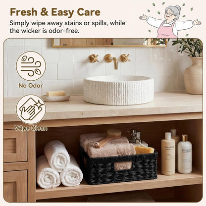 GRANNY SAYS Wicker Storage Baskets for Shelves, Wicker Baskets for Organizing, Waterproof Woven Basket for Pantry, Rectangle Basket for Shlef, Brown, 2-Pack