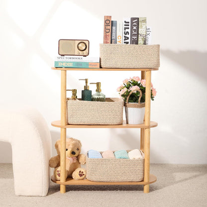 MiniArk Small Storage Baskets for Organizing | Closet Organizer Bins | Shelf Toy Basket | Woven Rope Baskets | Cube Decorative Box | Shallow Basket | L11.5xW7.5xH4.7| Brown