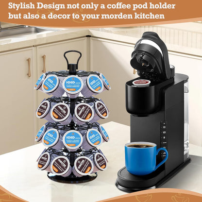 BLACKSMITH FAMILY 36 K Cup Pod Carousel Easy Assembly Design K Cup Holders,K Cup Holder, K Cups Holder,K Cup Carousel, 4-Tier Coffee Pods Holder Storage Organizer Stand,Glossy Black