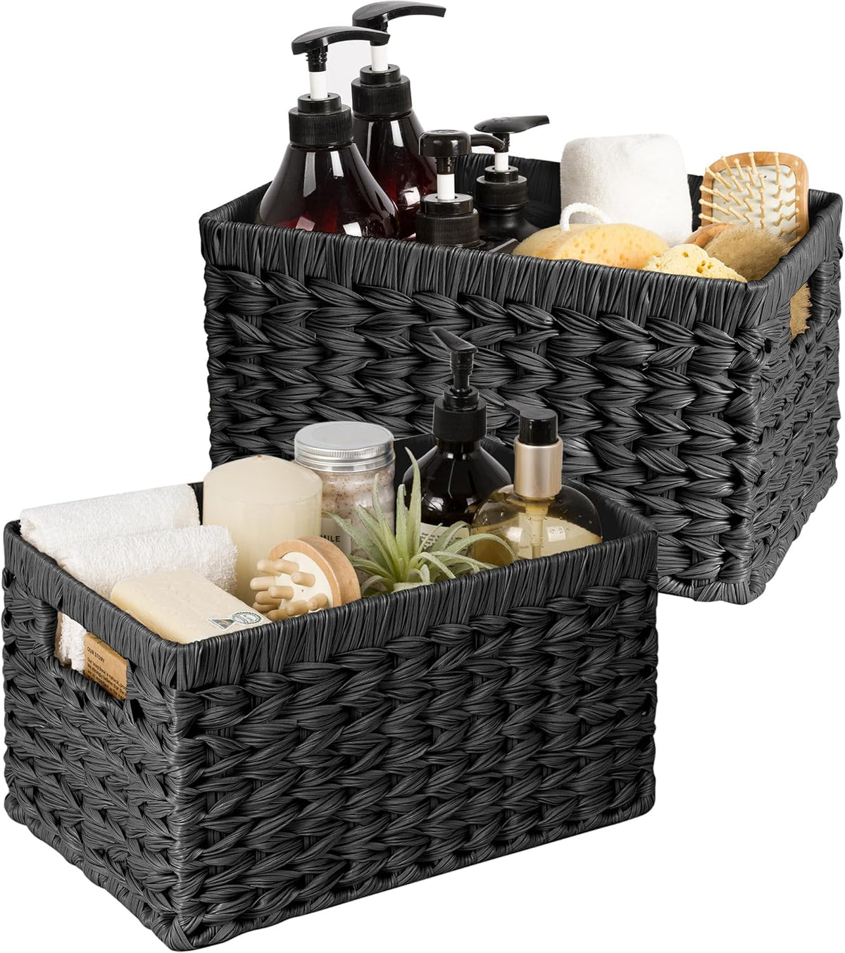 GRANNY SAYS Wicker Storage Baskets for Shelves, Wicker Baskets for Organizing, Waterproof Woven Basket for Pantry, Rectangle Basket for Shlef, Brown, 2-Pack