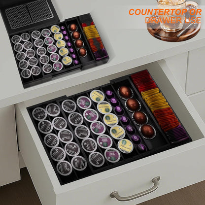 MinBoo Bamboo K Cup Holder for Drawer or Countertop Coffee Pod Holder Expandable K Cup Pod Storage Tea bag organizer K Cup Storage for Coffee Station Home Office and Kitchen