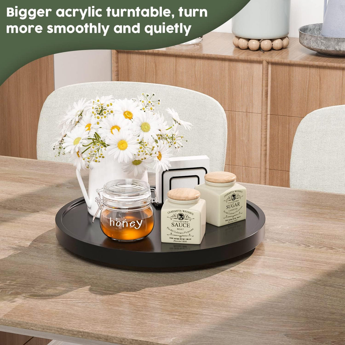 Lazy Susan Organizer, 10 Inch Non-Skid Bamboo Turntable Organizer for Salt Pepper Olive Oil and Spices Next to Stove, Wooden Lazy Susan for Table or Kitchen Countertop Organizer