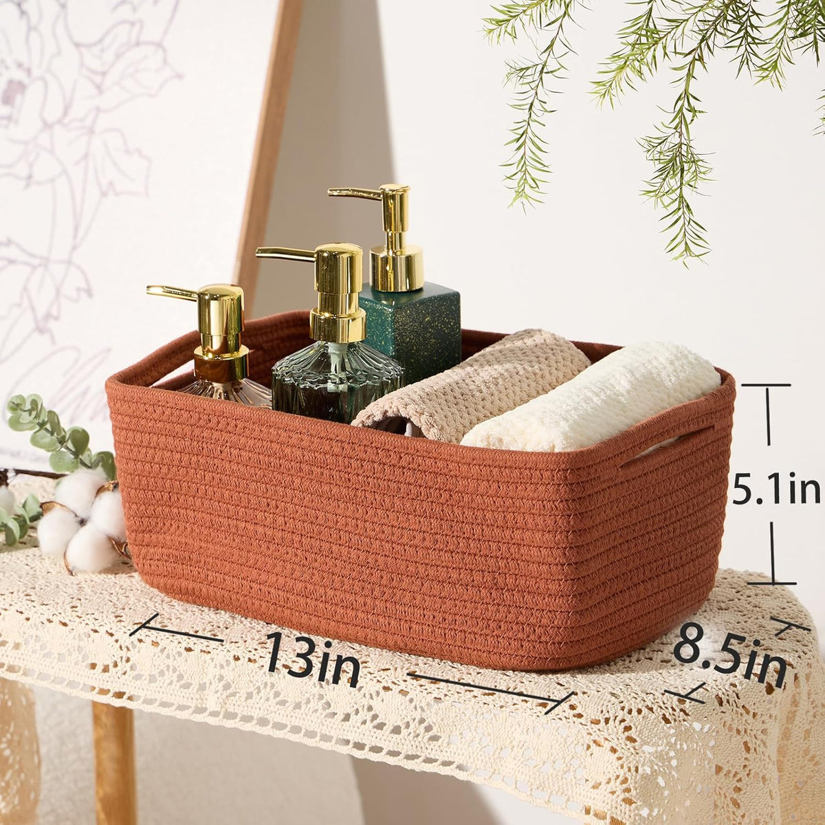 MiniArk Small Storage Baskets for Organizing | Closet Organizer Bins | Shelf Toy Basket | Woven Rope Baskets | Cube Decorative Box | Shallow Basket | L11.5xW7.5xH4.7| Brown