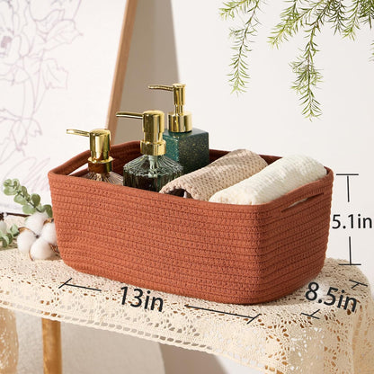 MiniArk Small Storage Baskets for Organizing | Closet Organizer Bins | Shelf Toy Basket | Woven Rope Baskets | Cube Decorative Box | Shallow Basket | L11.5xW7.5xH4.7| Brown