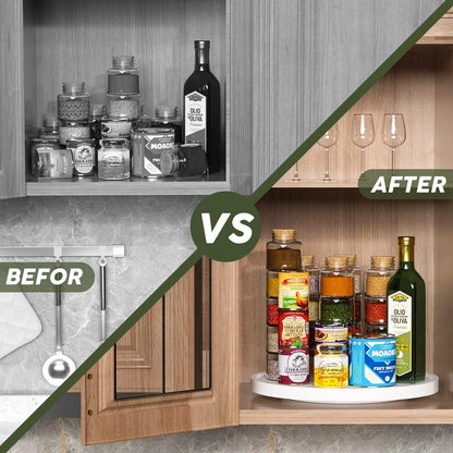 Lazy Susan Organizer, 10 Inch Non-Skid Bamboo Turntable Organizer for Salt Pepper Olive Oil and Spices Next to Stove, Wooden Lazy Susan for Table or Kitchen Countertop Organizer